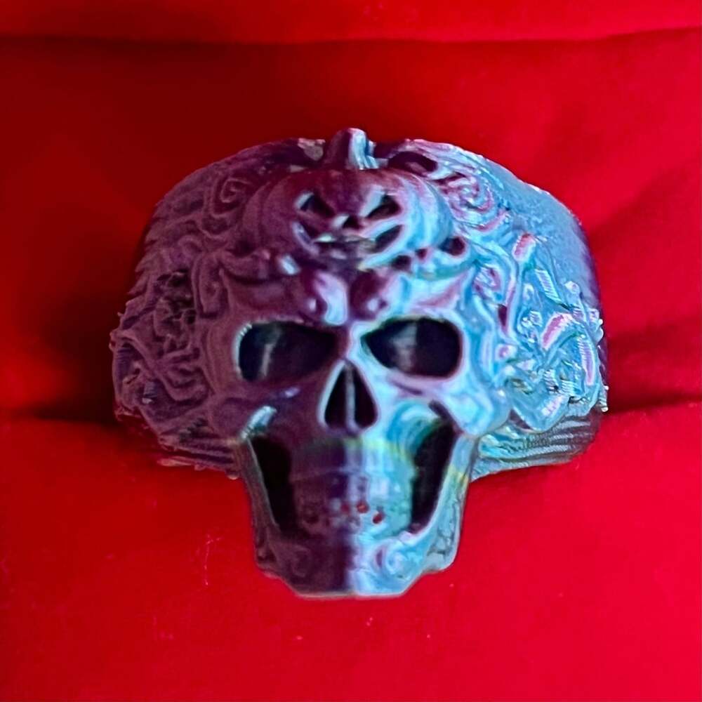 Custom 3D Printed Gothic Skull And Pumpkin Ring Purple Size 13